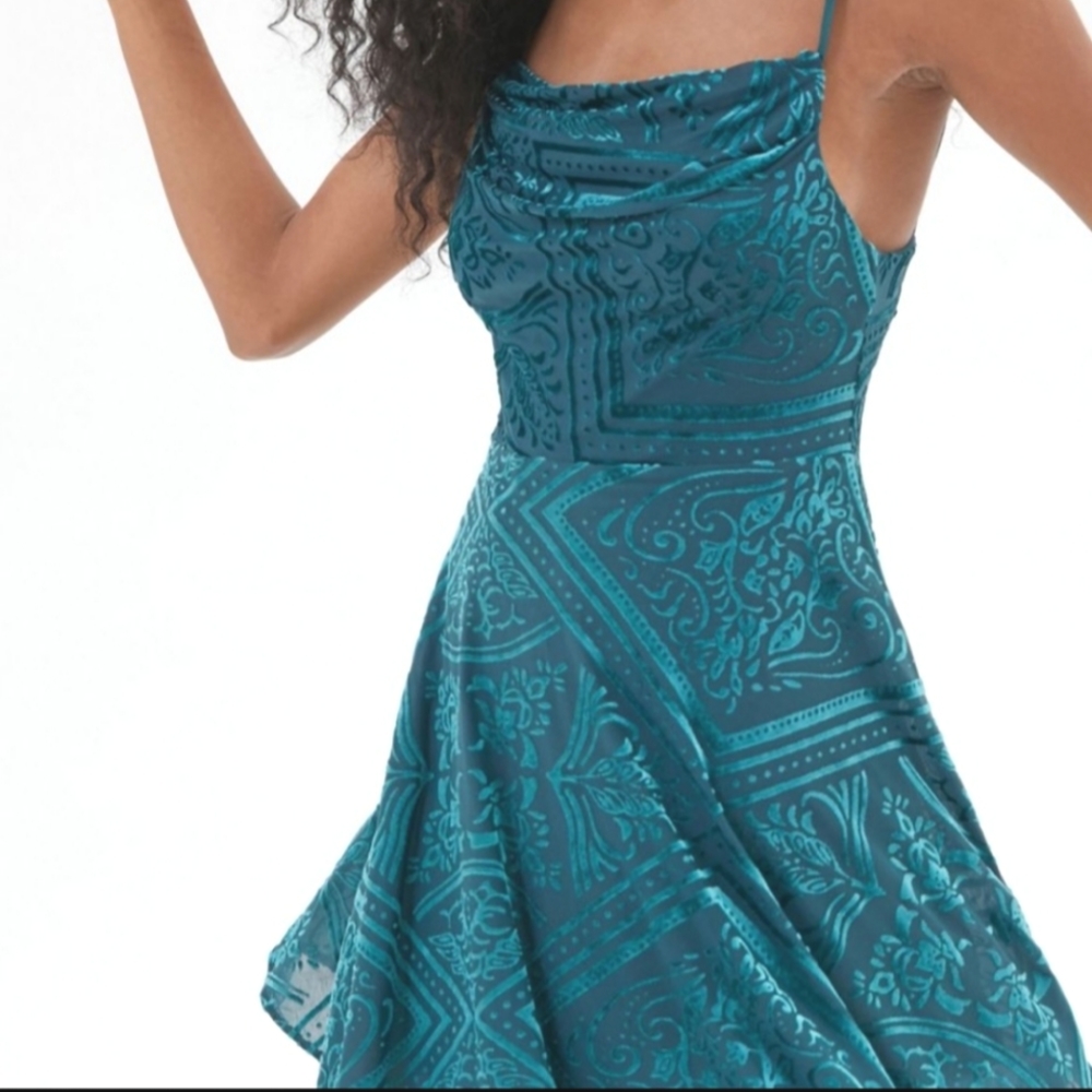 Lexi Velvet Floral Print Cowl Neck Mini Party Dress Adjustable Straps - Picture 1 of 9